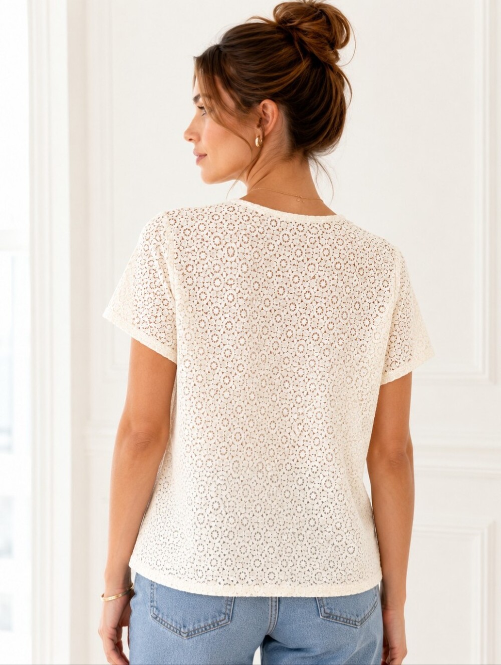 Van Heusen | Ivory Lace Ruffle Button Front Blouse Top | Size XL - Picture 2 of 11